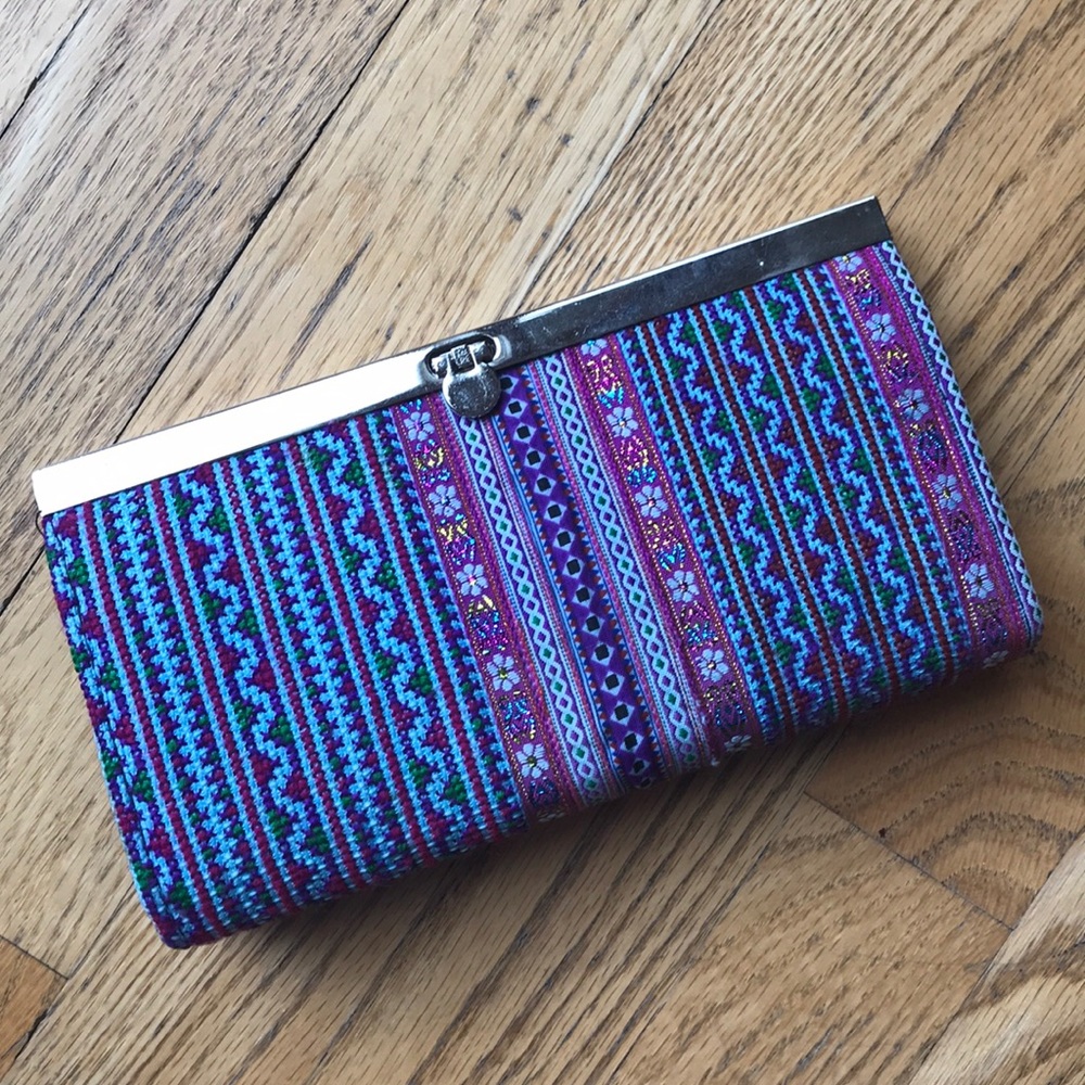 Purple blue and green multi pocket handmade wallet